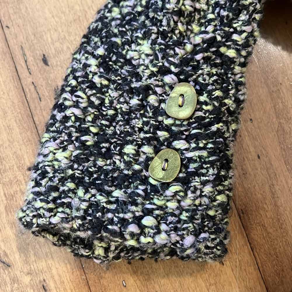 Free People Long Button Up Sweater Purple & Yellow with 2” Buttons - Picture 6 of 12